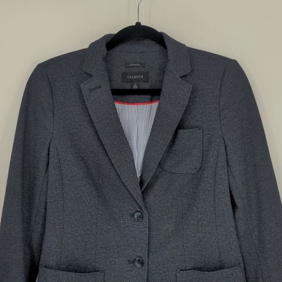 Talbots Women's Blue Twill Piqué Stretch Knit Aberdeen Blazer Jacket Size 4 - Picture 2 of 15